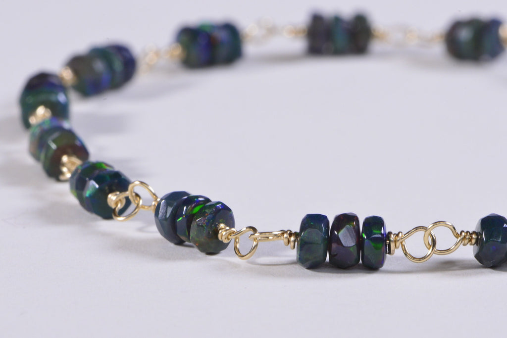 Black Opal Gold Filled Bracelet: Minimalist Gemstone Chain