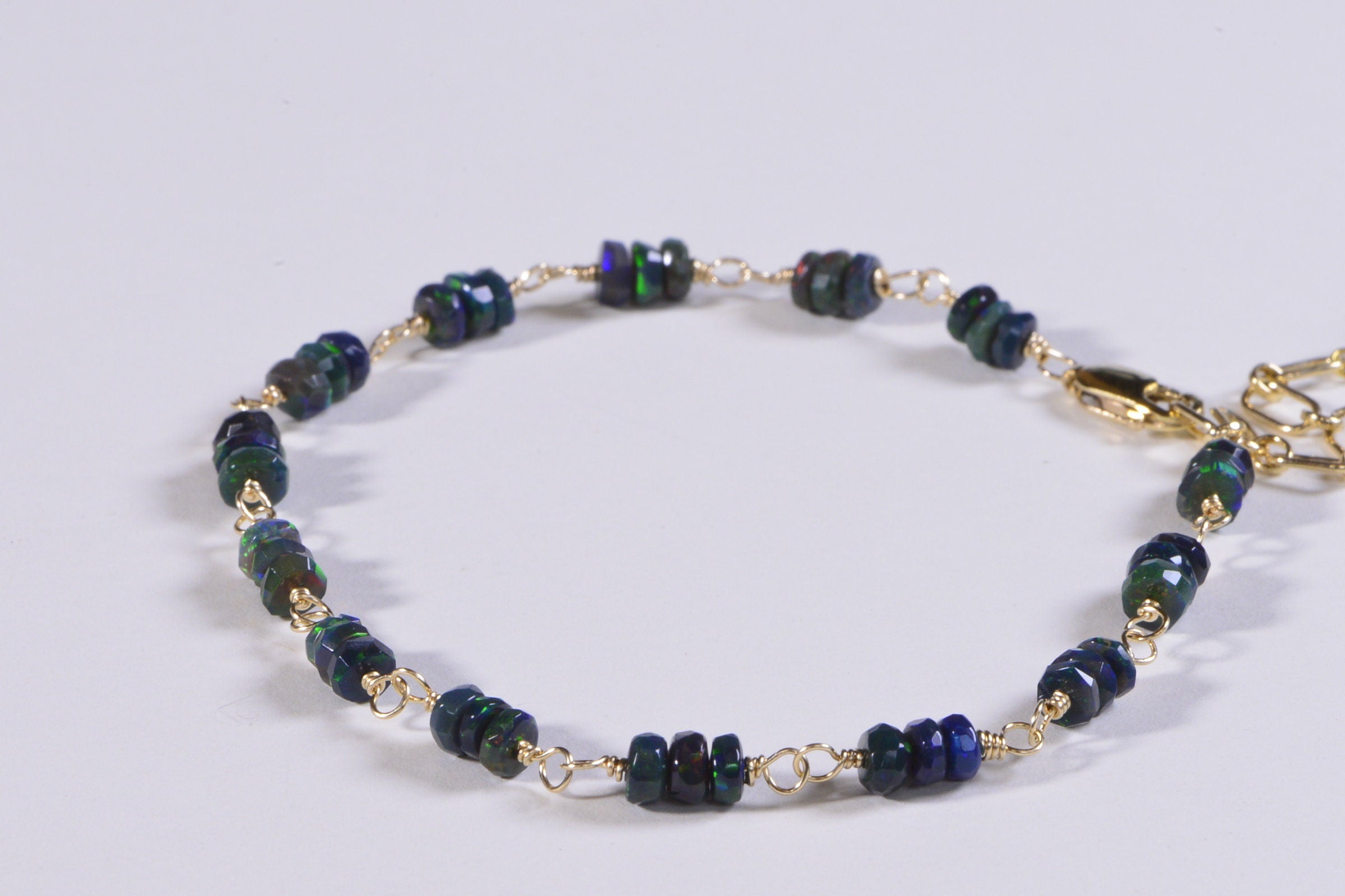 Black Opal Gold Filled Bracelet: Minimalist Gemstone Chain