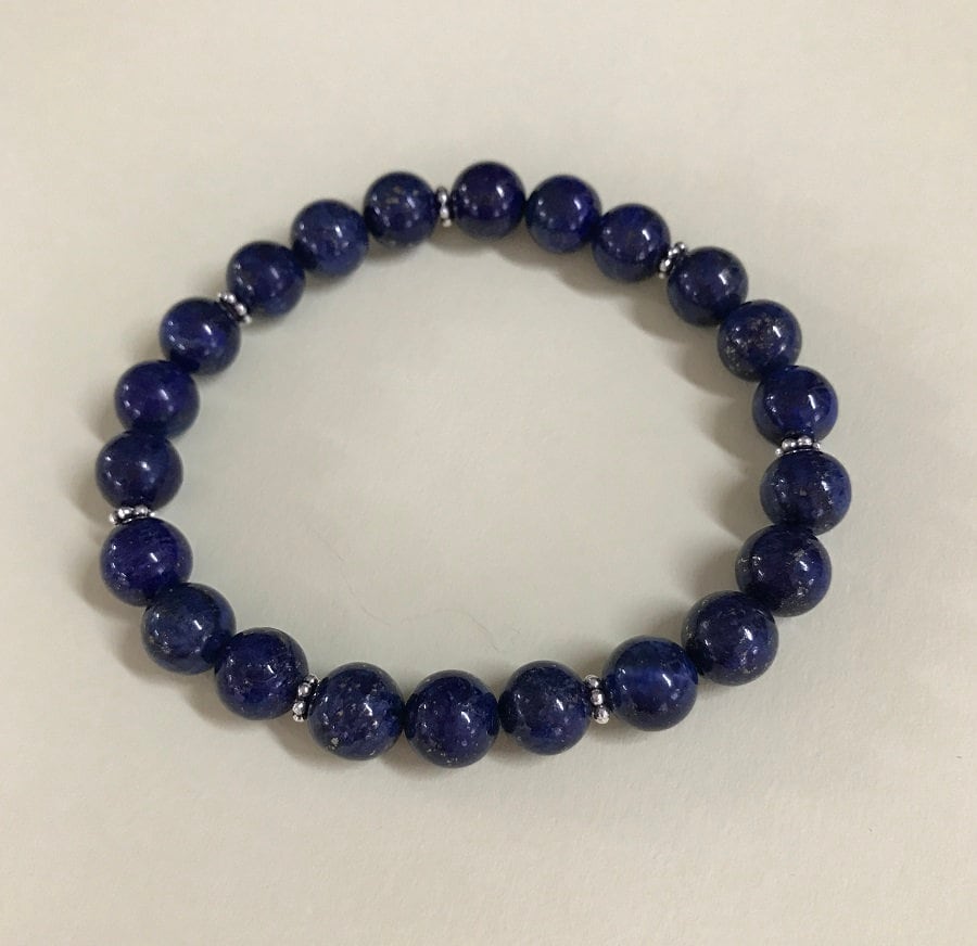 Lapis Lazuli Gemstone Bracelet, Sterling Silver Accents, Handmade