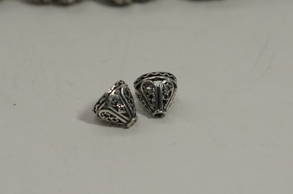 Sterling Silver Filigree Bead Caps: Cone Tassel End Caps (2 pc)
