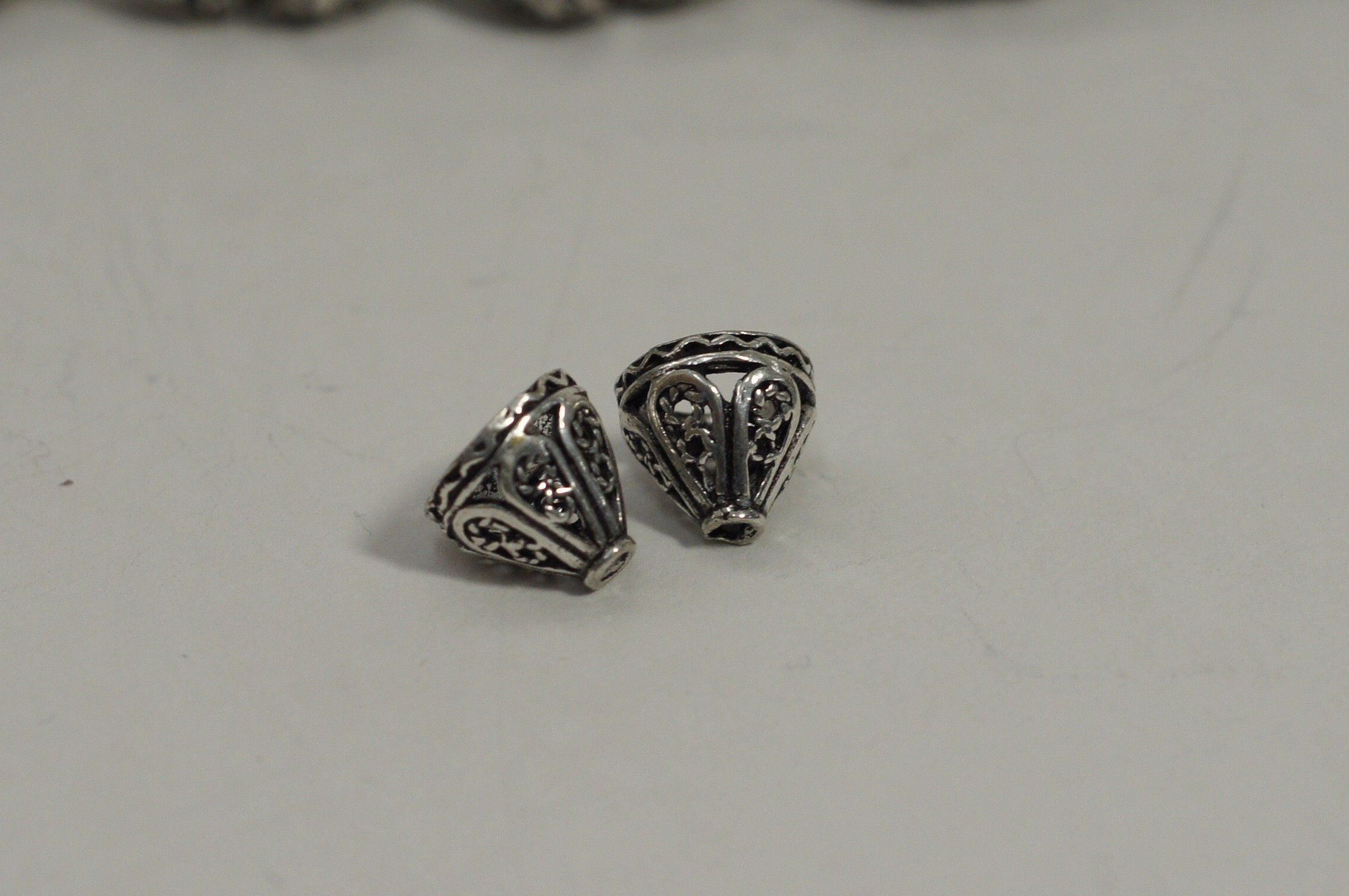 Sterling Silver Filigree Bead Caps: Cone Tassel End Caps (2 pc)