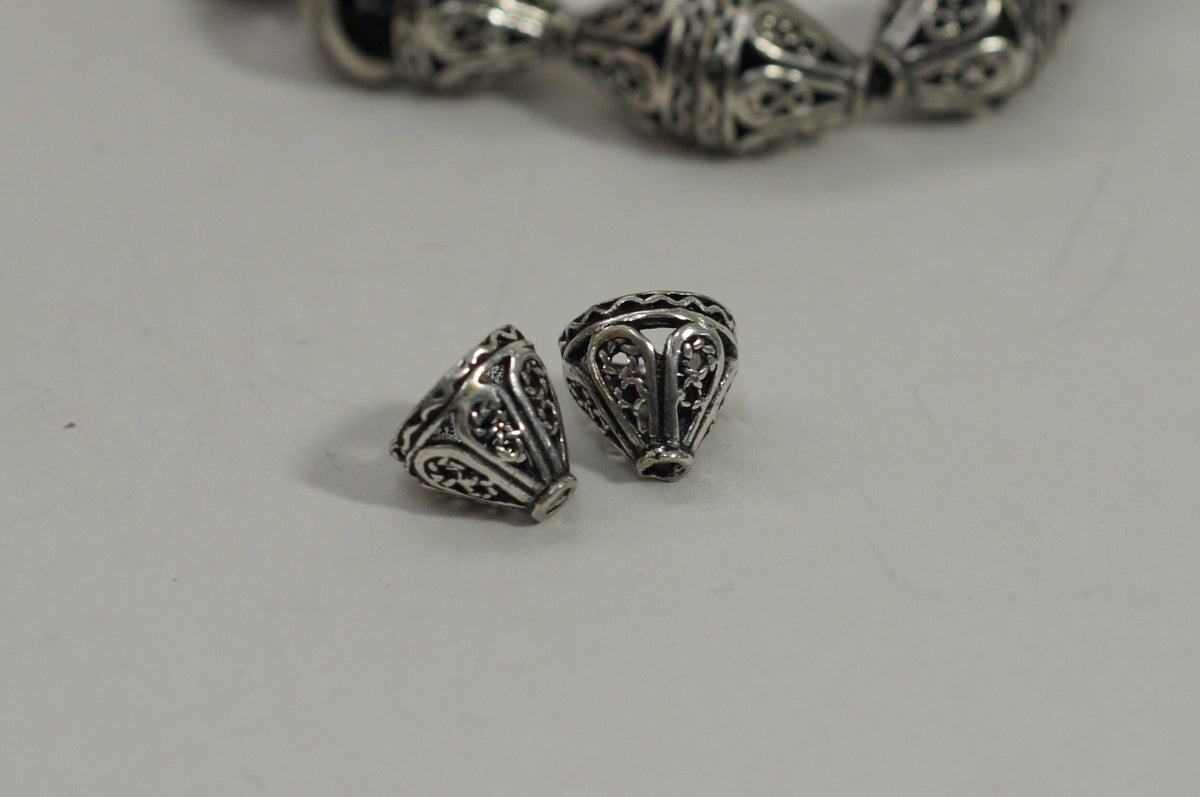 Sterling Silver Filigree Bead Caps: Cone Tassel End Caps (2 pc)
