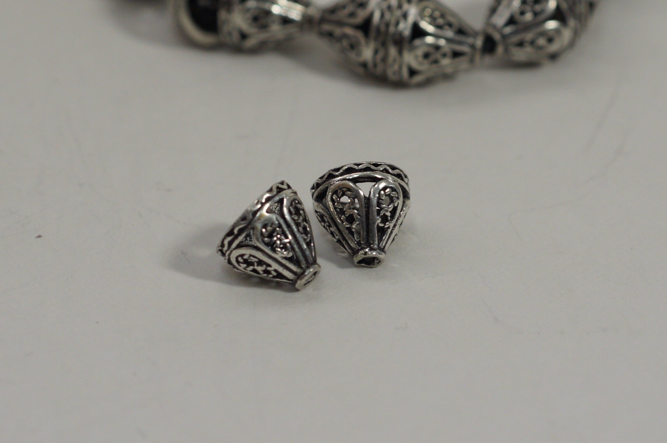Sterling Silver Filigree Bead Caps: Cone Tassel End Caps (2 pc)