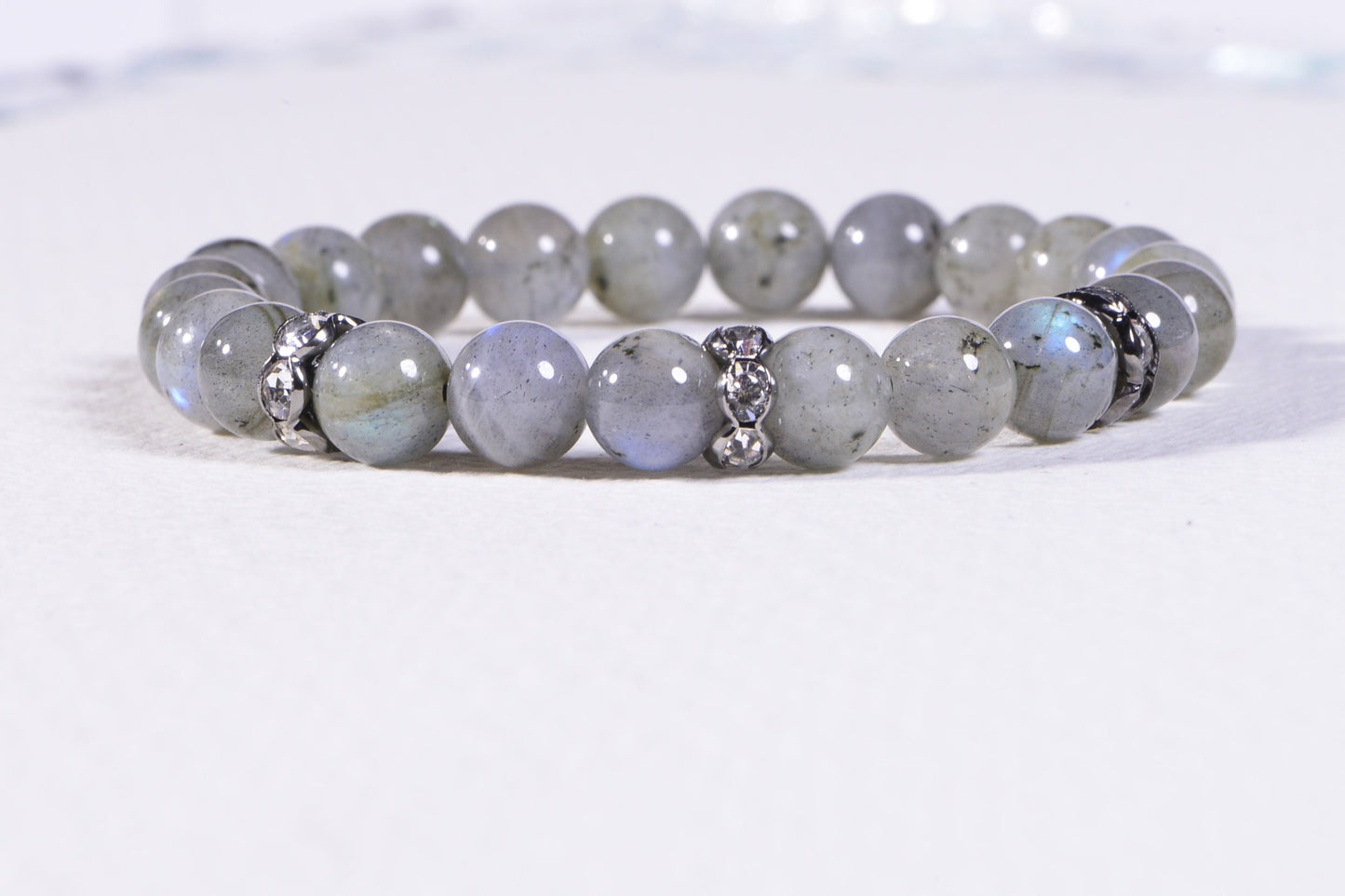 Labradorite Bracelet, Sterling Silver, Crystal Chakra, Yoga Wrist Mala