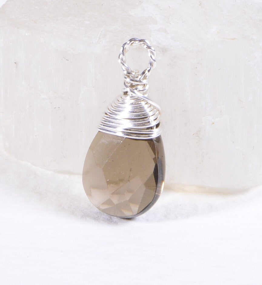 Wire Wrap Smoky Quartz Briolette Teardrop On Sterling Silver  Beads AAA  Jewelry Supplies