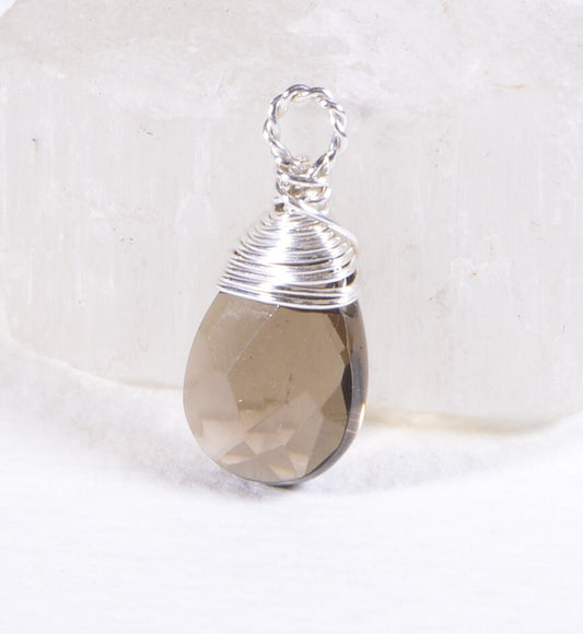 Wire Wrap Smoky Quartz Briolette Teardrop On Sterling Silver  Beads AAA  Jewelry Supplies