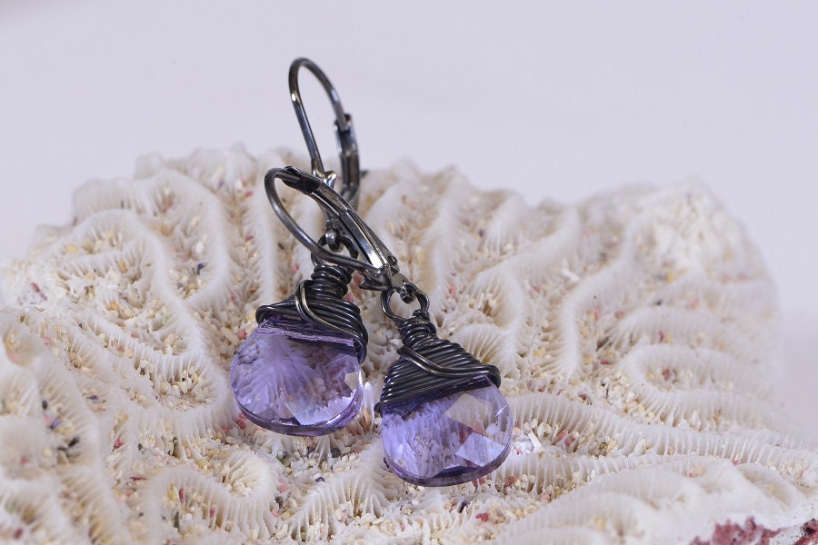 Sterling Silver Tanzanite Earrings: Purple Crystal Teardrop Jewelry