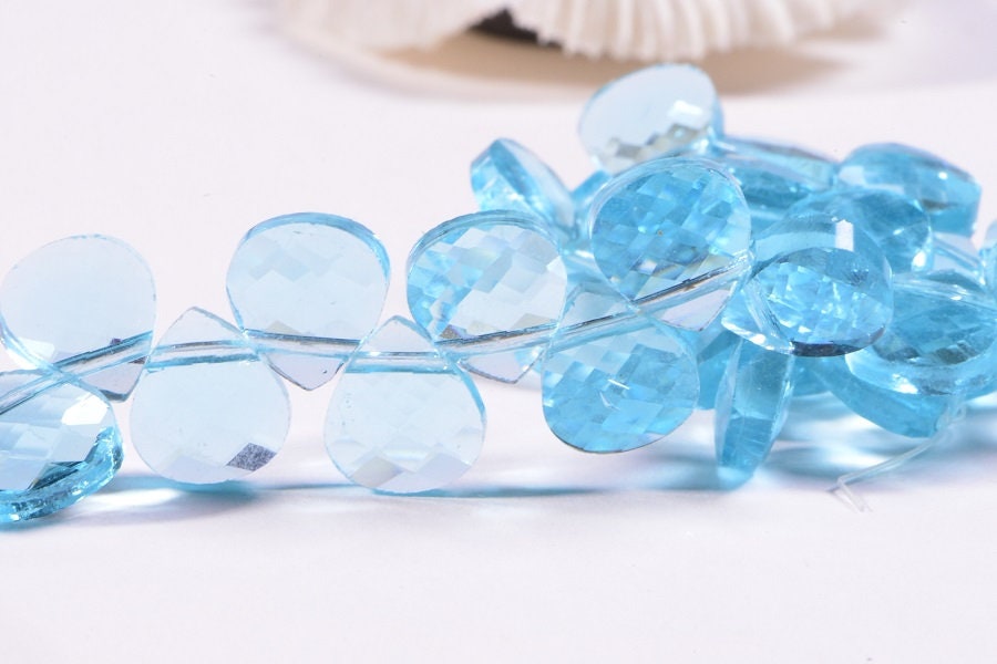 Glass Teardrops Aqua Blue Briolette Heart Beads Crystal Blue Drops Size 10.80 -6 pcs