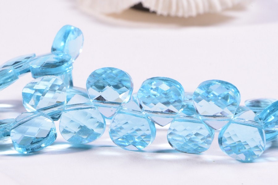 Glass Teardrops Aqua Blue Briolette Heart Beads Crystal Blue Drops Size 10.80 -6 pcs