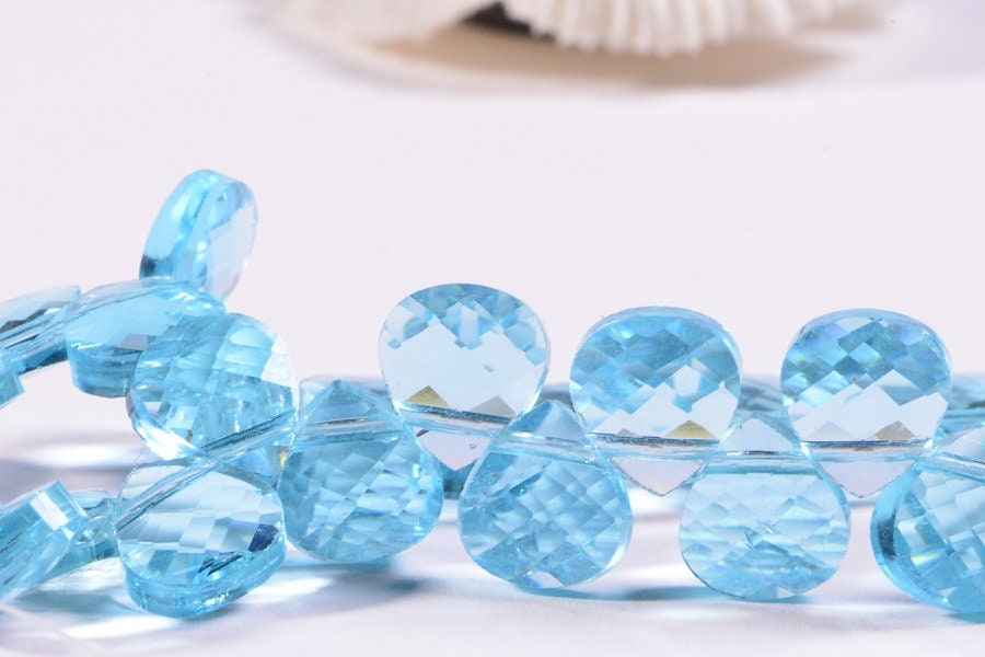 Glass Teardrops Aqua Blue Briolette Heart Beads Crystal Blue Drops Size 10.80 -6 pcs