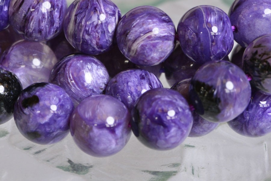 Russian Charoite 9mm Round Beads Natural Gemstone Beads Jewelry Making Supplies 10 beads lot