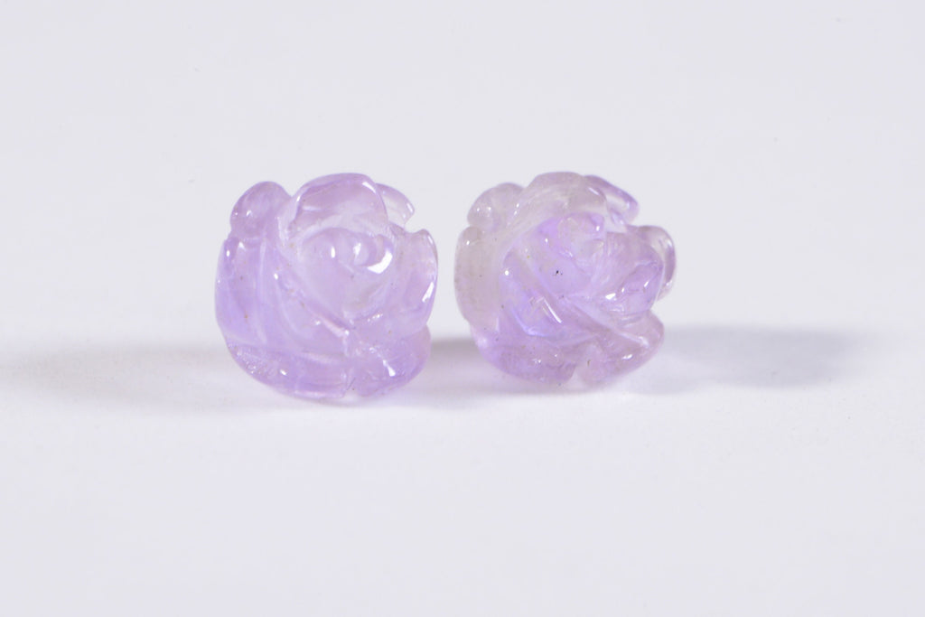 Light Amethyst Beads 8mm Carved Rose Natural Gemstone Bead Jewelry Making Supplies  2 Beads