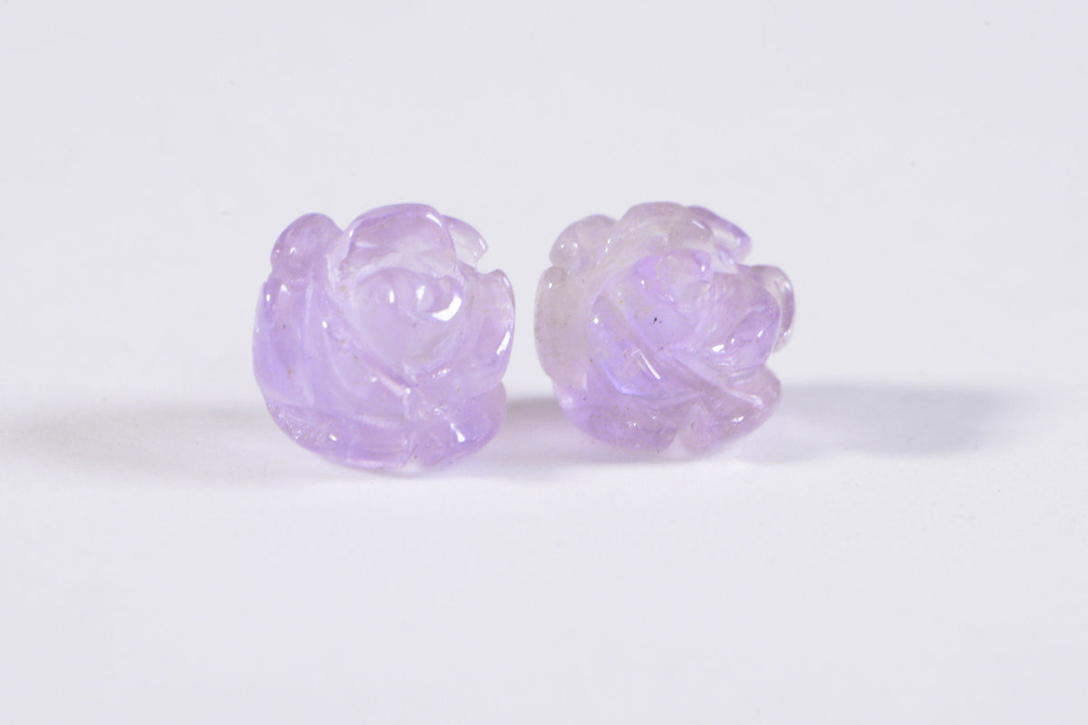 Light Amethyst Beads 8mm Carved Rose Natural Gemstone Bead Jewelry Making Supplies  2 Beads