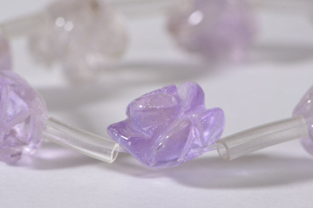 Light Amethyst Beads 8mm Carved Rose Natural Gemstone Bead Jewelry Making Supplies  2 Beads