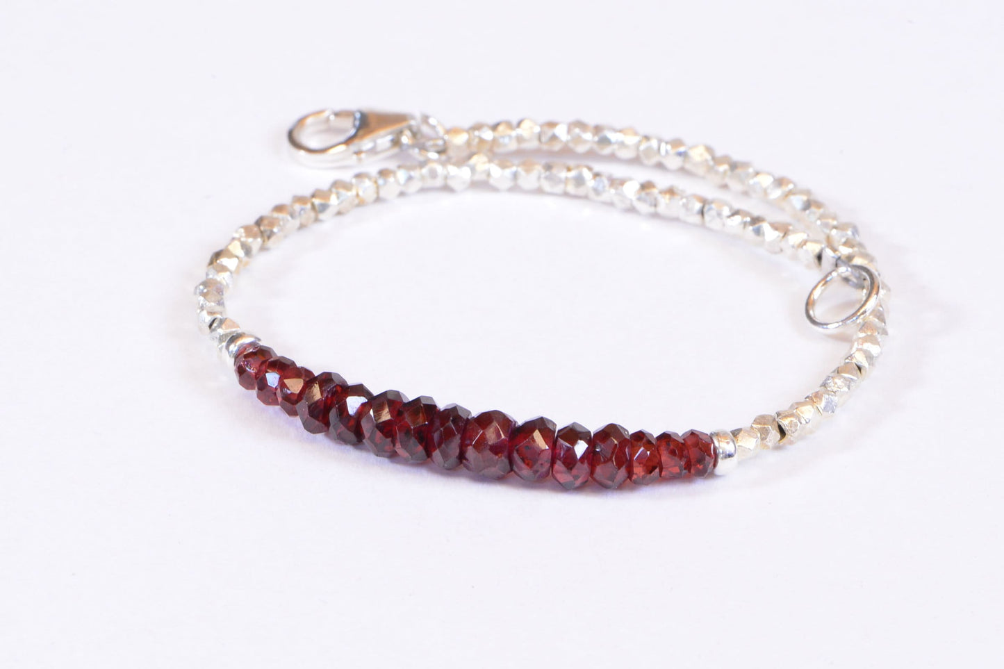 Garnet and Sterling Silver Beaded Bracelet – Stacking Gemstone Jewelry