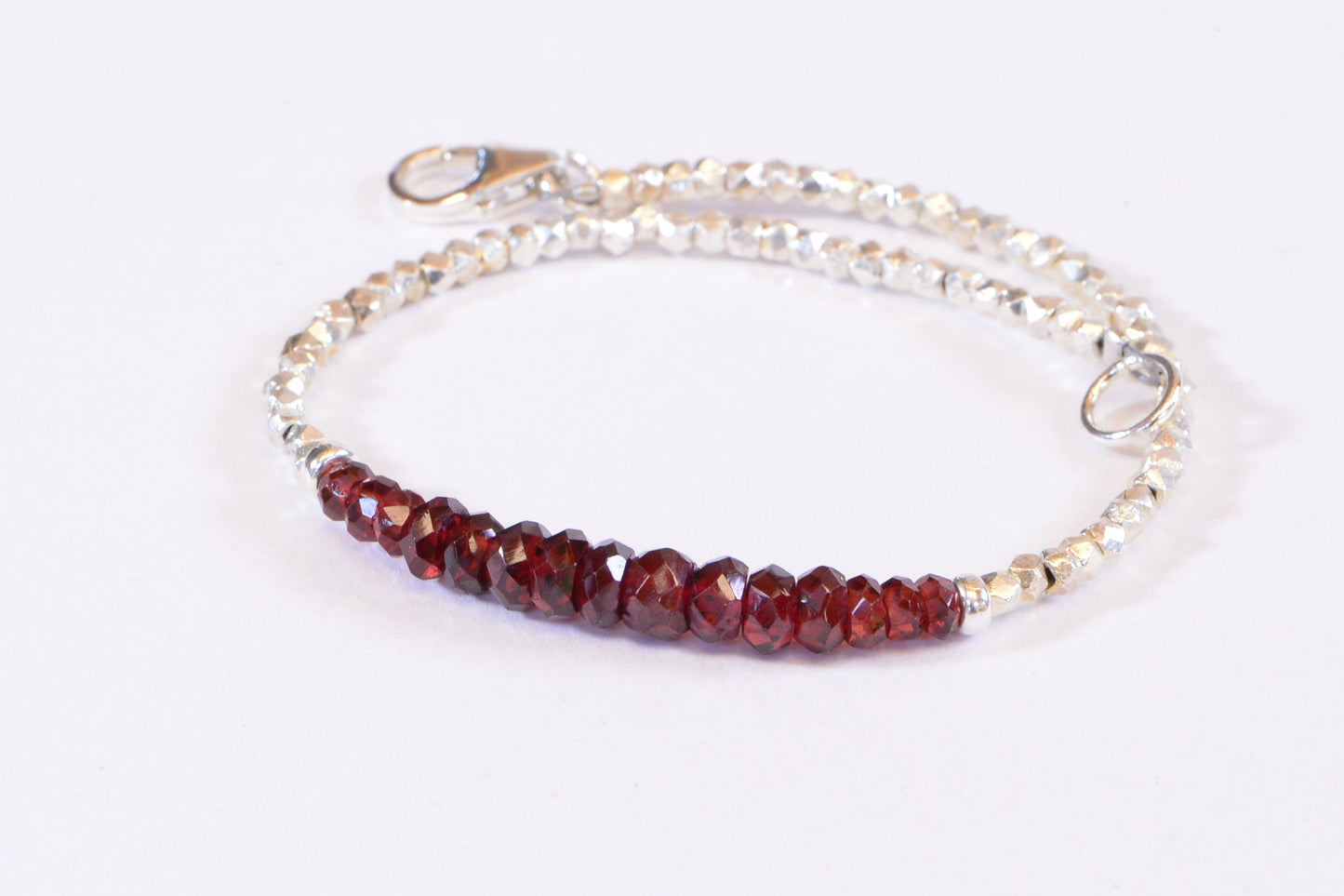 Garnet and Sterling Silver Beaded Bracelet – Stacking Gemstone Jewelry