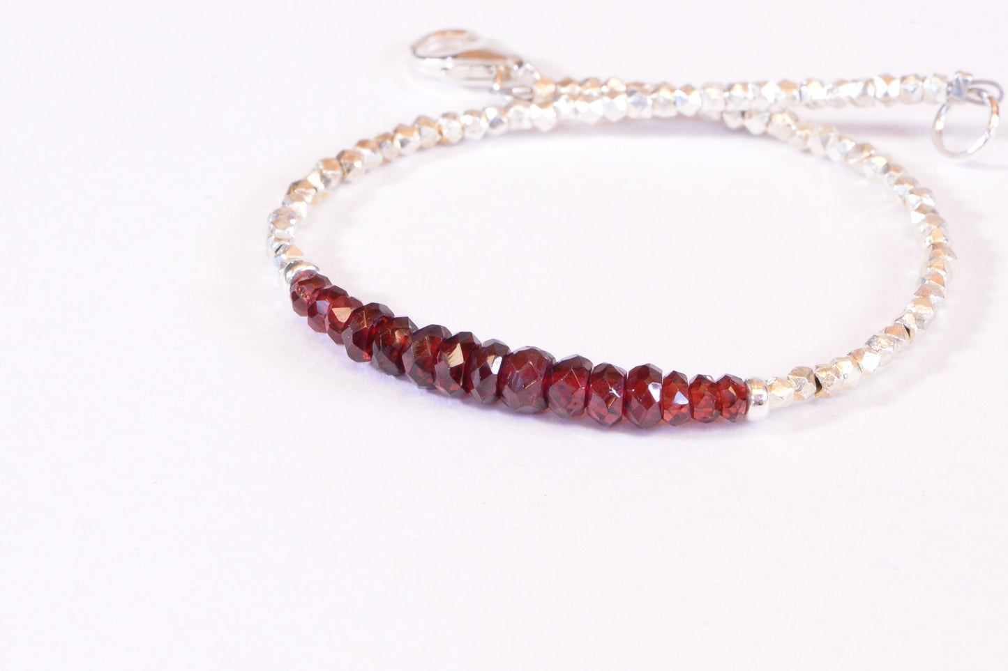 Garnet and Sterling Silver Beaded Bracelet – Stacking Gemstone Jewelry