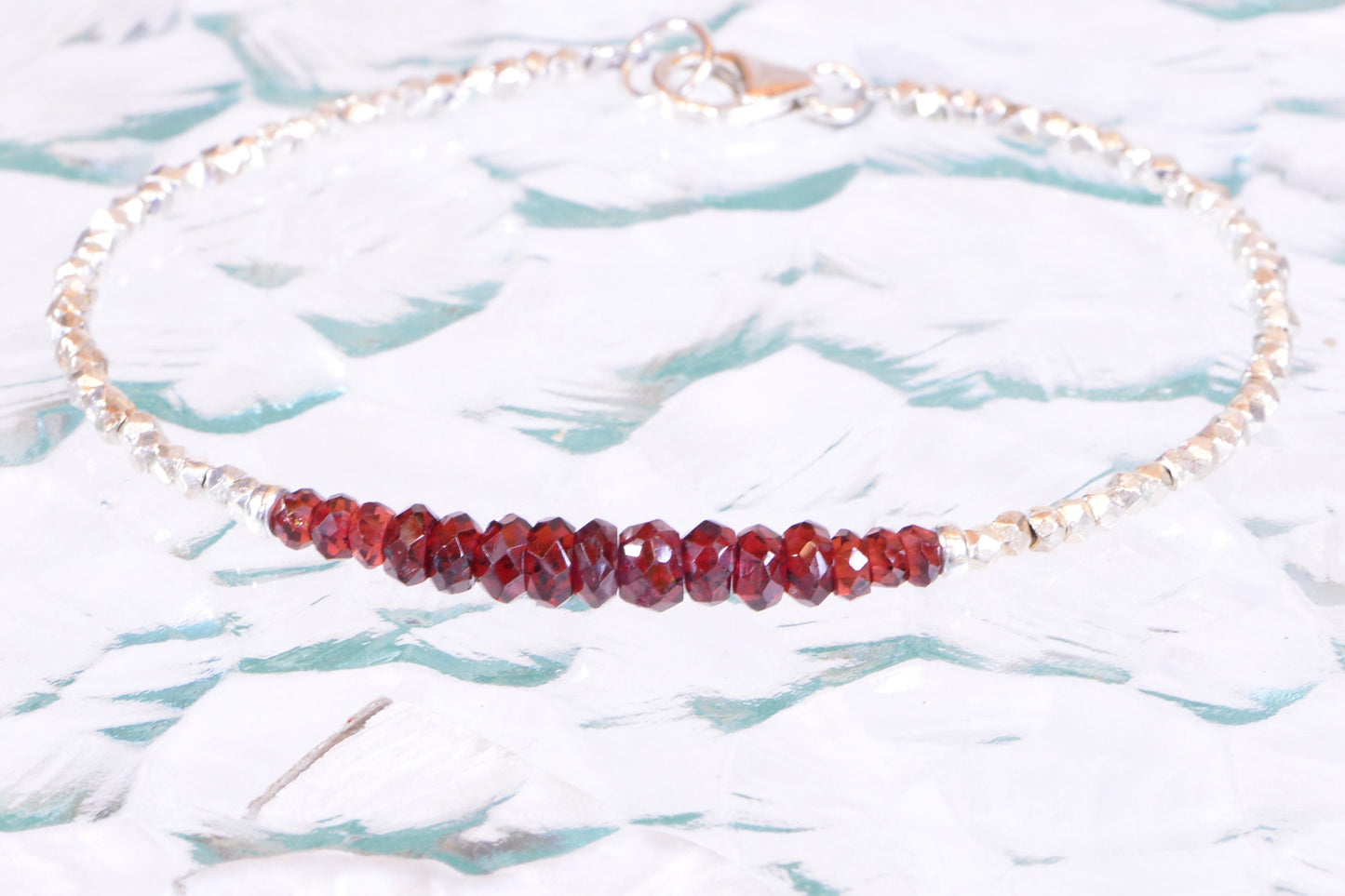 Garnet and Sterling Silver Beaded Bracelet – Stacking Gemstone Jewelry