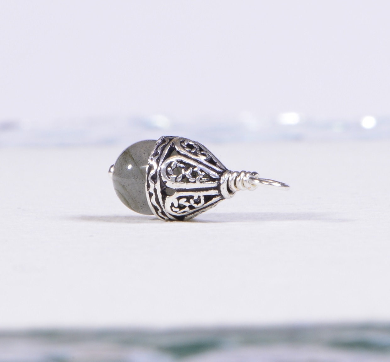 Labradorite Dangle: Sterling Silver Wire Wrapped Gemstone Bead
