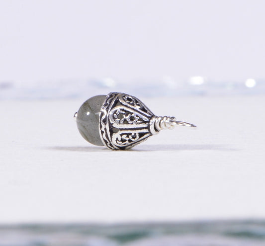 Labradorite Dangle: Sterling Silver Wire Wrapped Gemstone Bead
