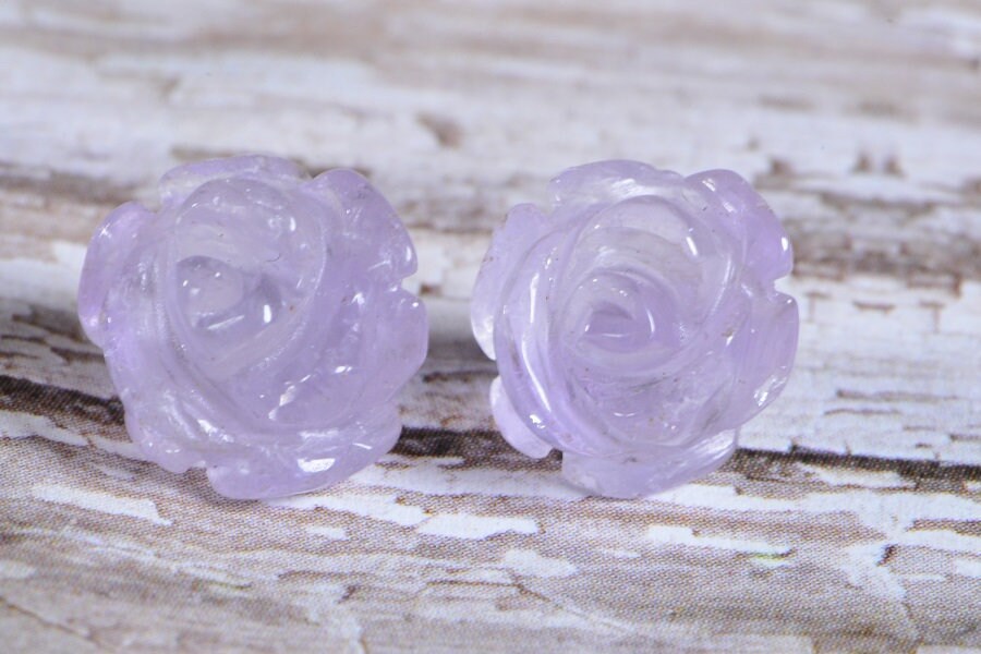 Light Amethyst Beads 8mm Carved Rose Natural Gemstone Bead Jewelry Making Supplies  2 Beads