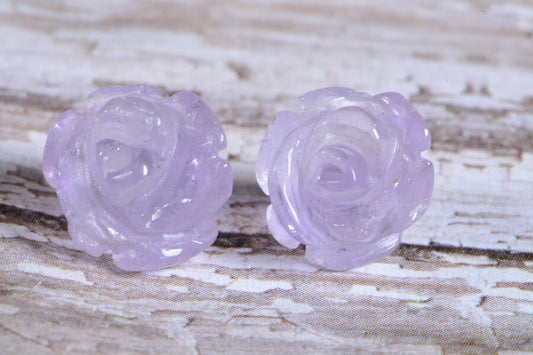 Light Amethyst Beads 8mm Carved Rose Natural Gemstone Bead Jewelry Making Supplies  2 Beads