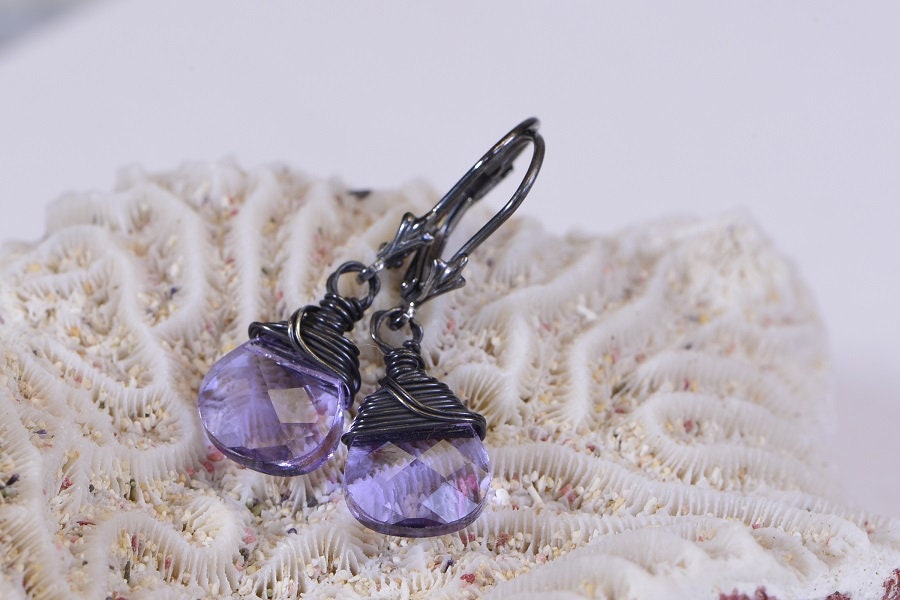 Sterling Silver Tanzanite Earrings: Purple Crystal Teardrop Jewelry
