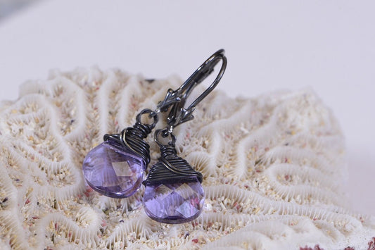 Sterling Silver Tanzanite Earrings: Purple Crystal Teardrop Jewelry
