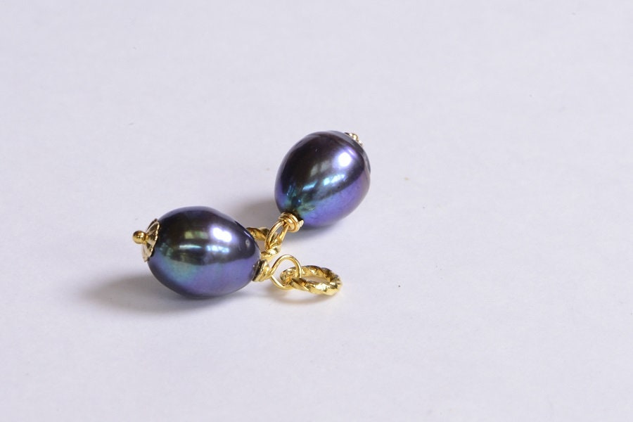 Black Pearl Pendant, 14K Gold Filled Wire Wrapped Baroque Drop