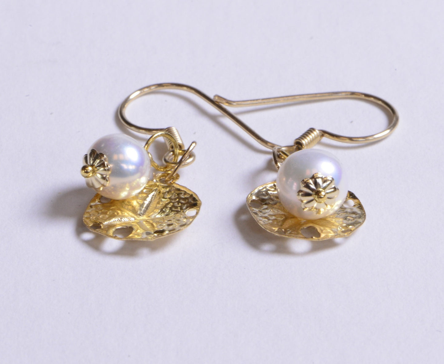 Gold Pearl Earrings Bridesmaid Gift Party Pansy shell starfish pendant Ocean Gift