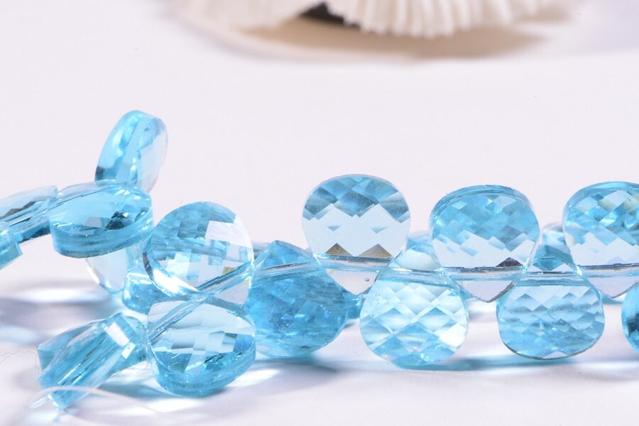Glass Teardrops Aqua Blue Briolette Heart Beads Crystal Blue Drops Size 10.80 -6 pcs