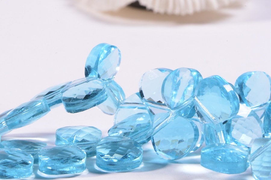 Glass Teardrops Aqua Blue Briolette Heart Beads Crystal Blue Drops Size 10.80 -6 pcs