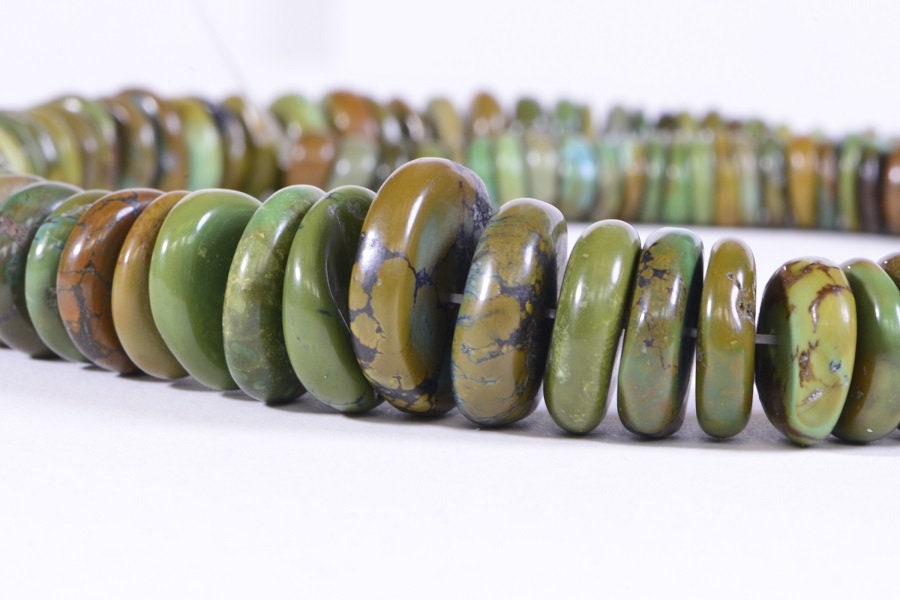 Natural Hubei Green Turquoise Rondelle Beads: Gemstone Disc Strand