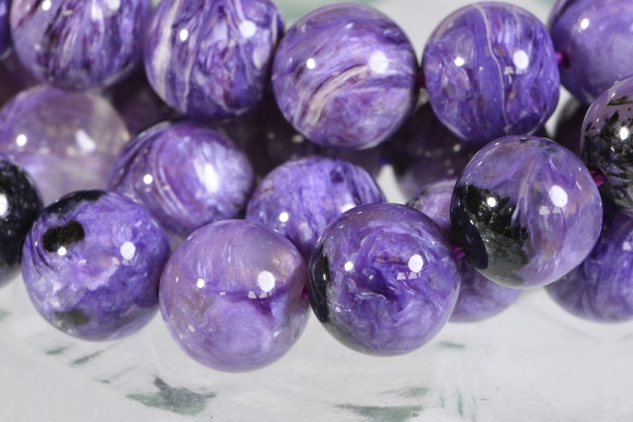 Russian Charoite 9mm Round Beads Natural Gemstone Beads Jewelry Making Supplies 10 beads lot