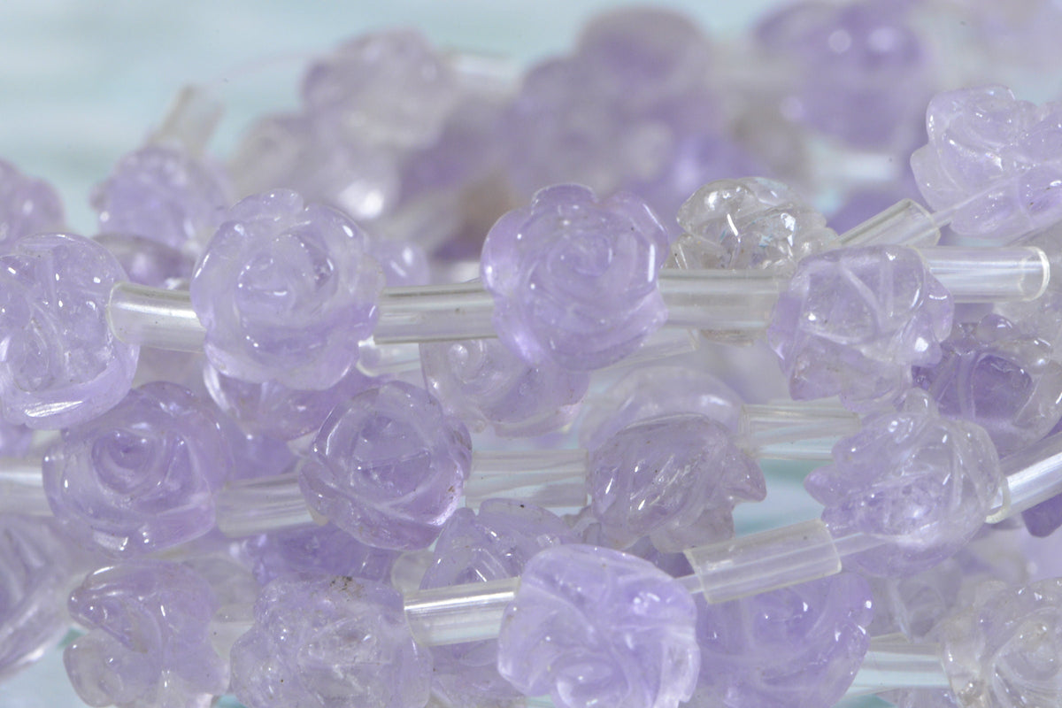 Light Amethyst Beads 8mm Carved Rose Natural Gemstone Bead Jewelry Making Supplies  2 Beads