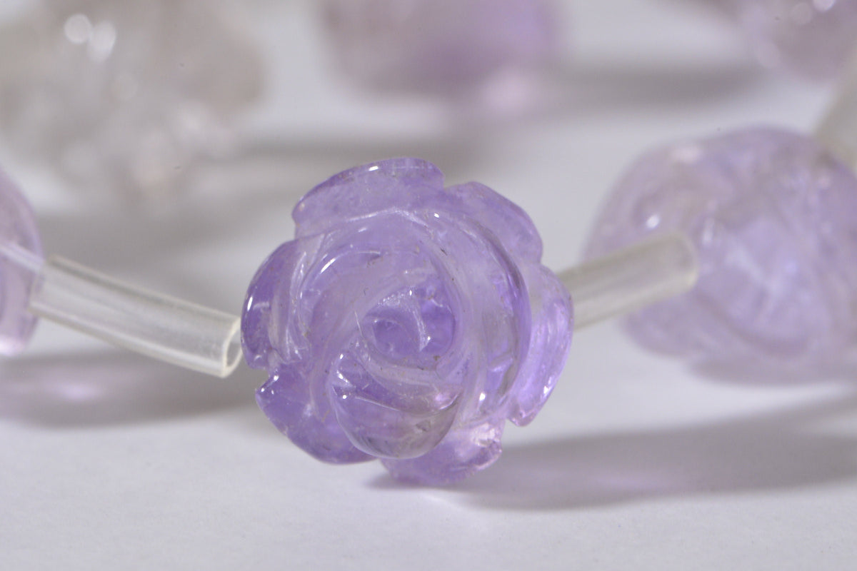 Light Amethyst Beads 8mm Carved Rose Natural Gemstone Bead Jewelry Making Supplies  2 Beads