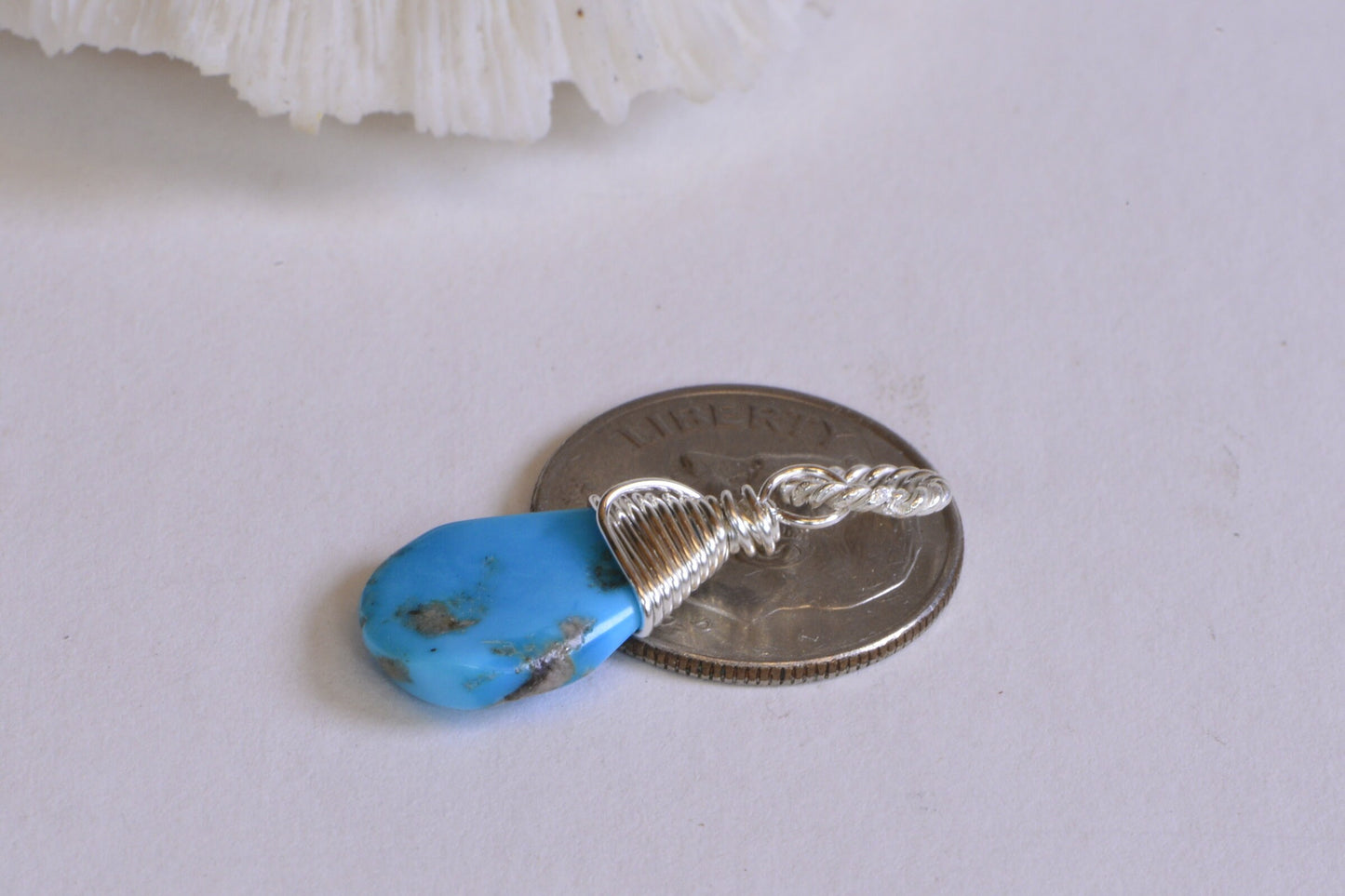 Sleeping Beauty Turquoise Sterling Silver Wire Wrapped Pendant