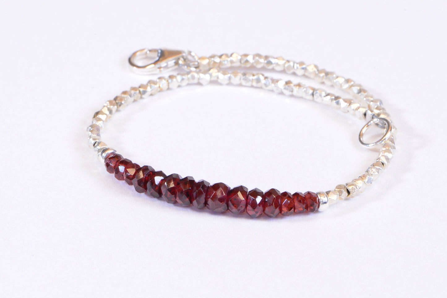 Garnet and Sterling Silver Beaded Bracelet – Stacking Gemstone Jewelry