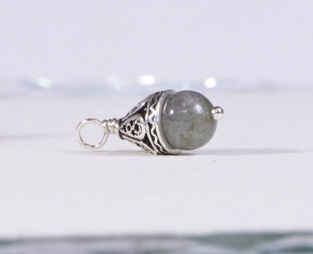 Labradorite Dangle: Sterling Silver Wire Wrapped Gemstone Bead