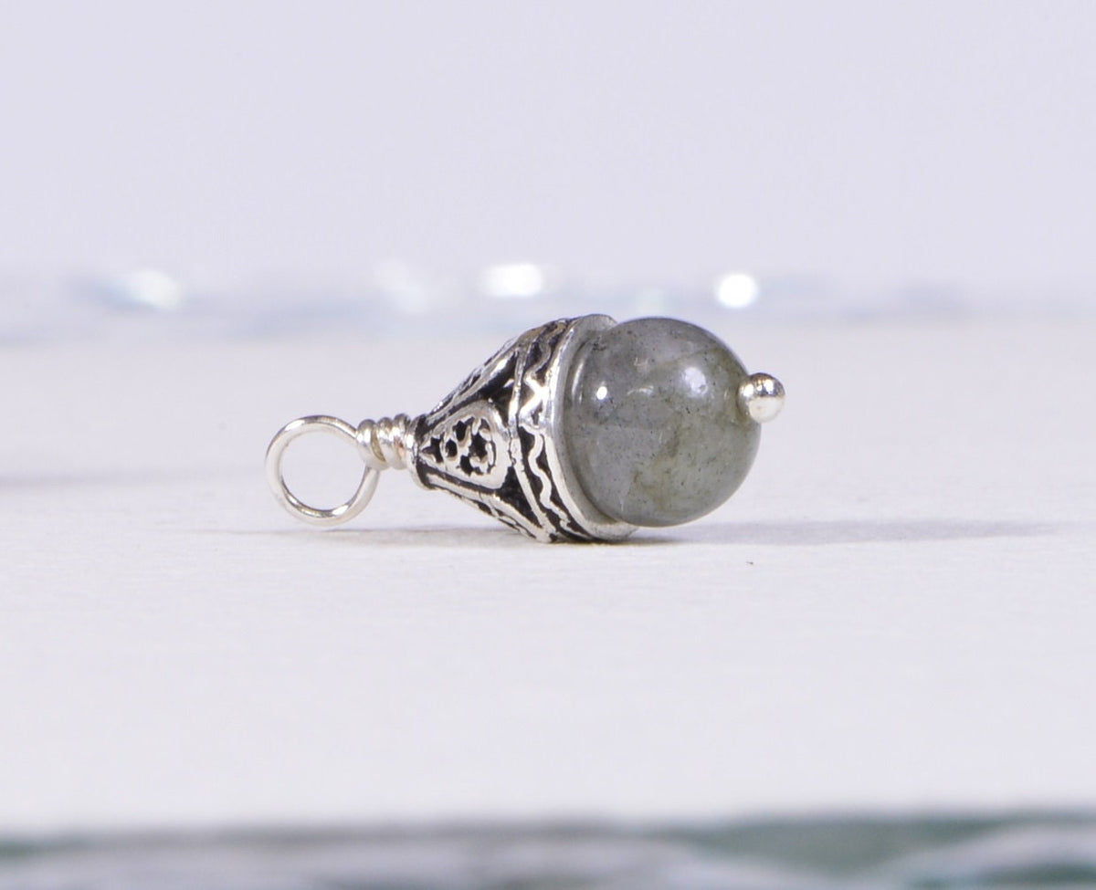 Labradorite Dangle: Sterling Silver Wire Wrapped Gemstone Bead