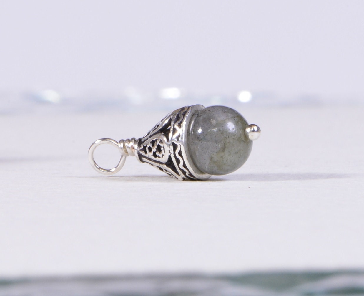 Labradorite Dangle: Sterling Silver Wire Wrapped Gemstone Bead