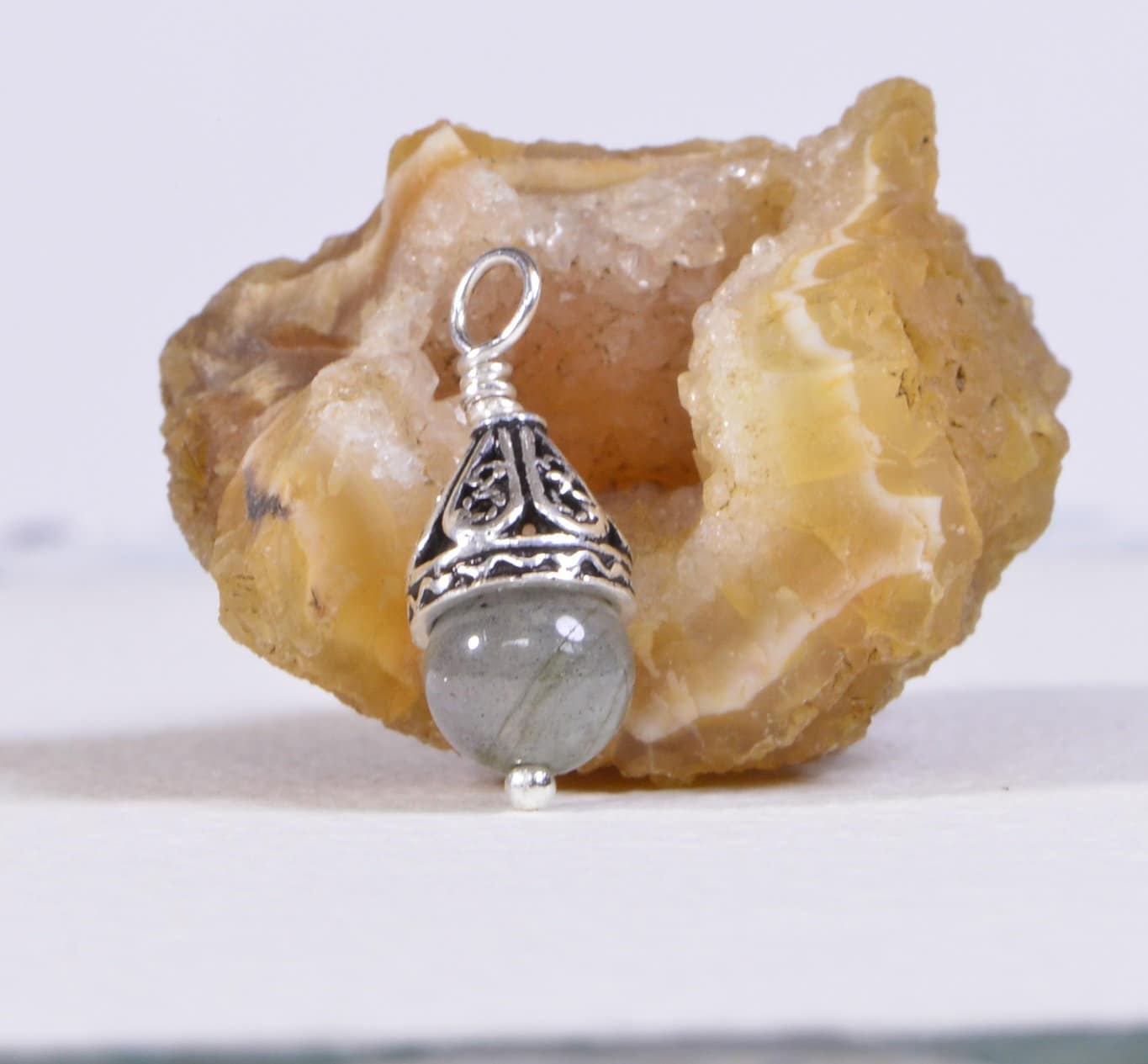 Labradorite Dangle: Sterling Silver Wire Wrapped Gemstone Bead