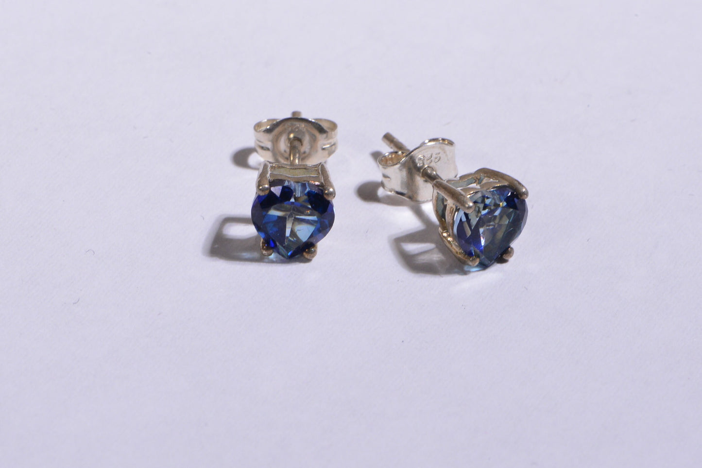 Blue Topaz Hearts Stud Earrings Prong Set Sterling Silver Earrings Post