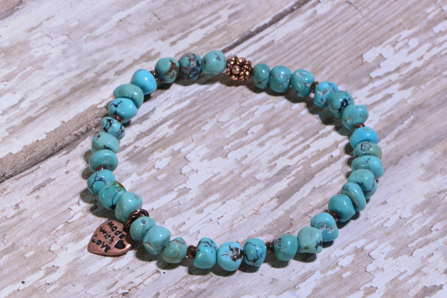 Arizona Turquoise Stretch Bracelet with Copper Heart Charm
