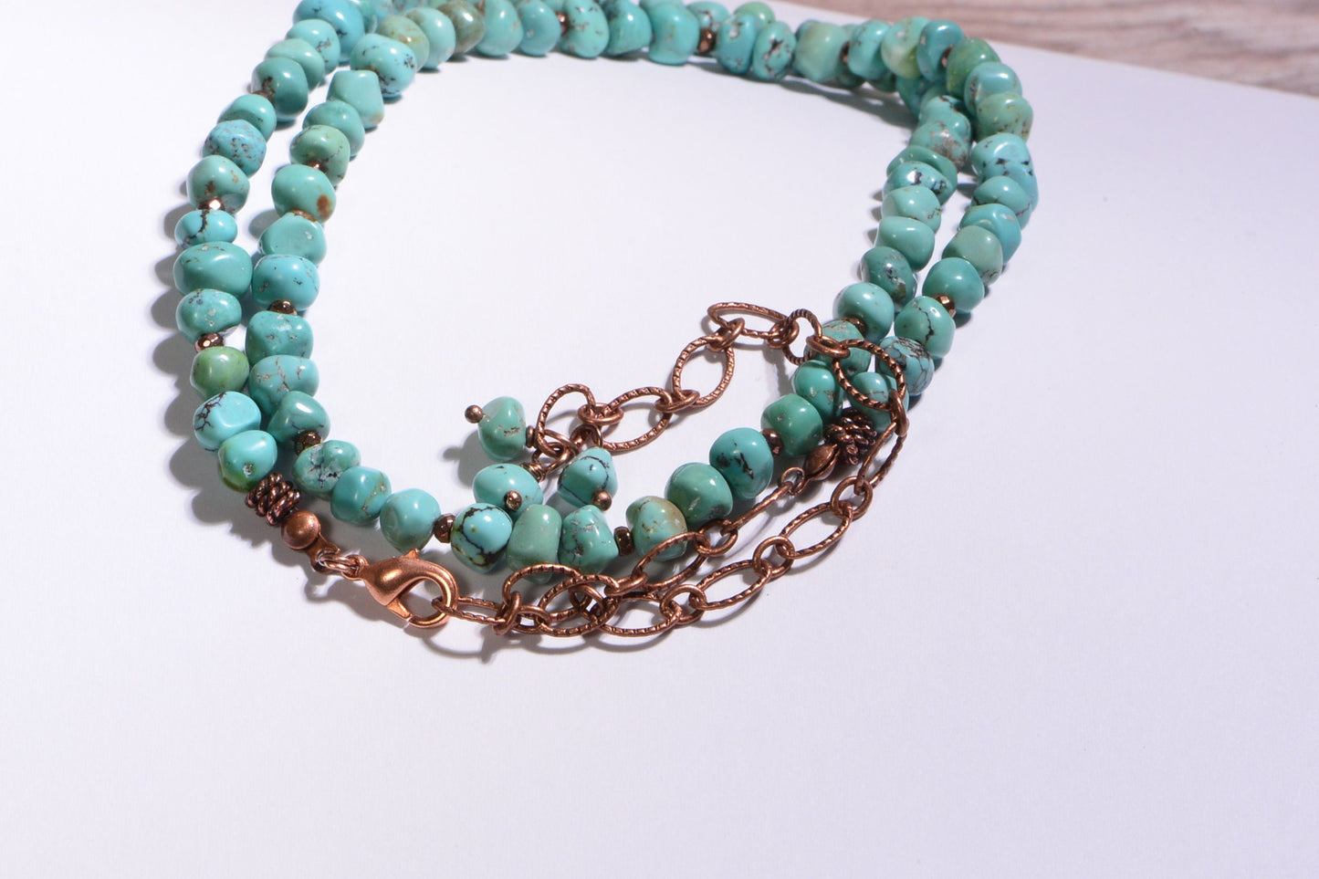 Arizona Turquoise Necklace, Copper Chain with Heart Clasp