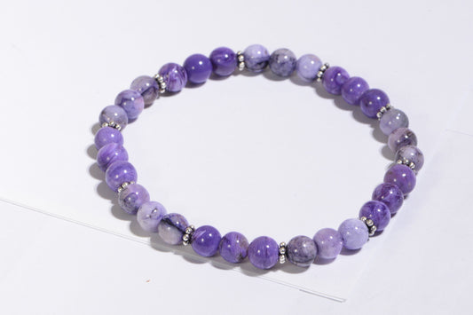 6mm Russian Charoite Bracelet Beaded Stretch Staking Narrow  Gemstone Purple Chakra Yoga gift