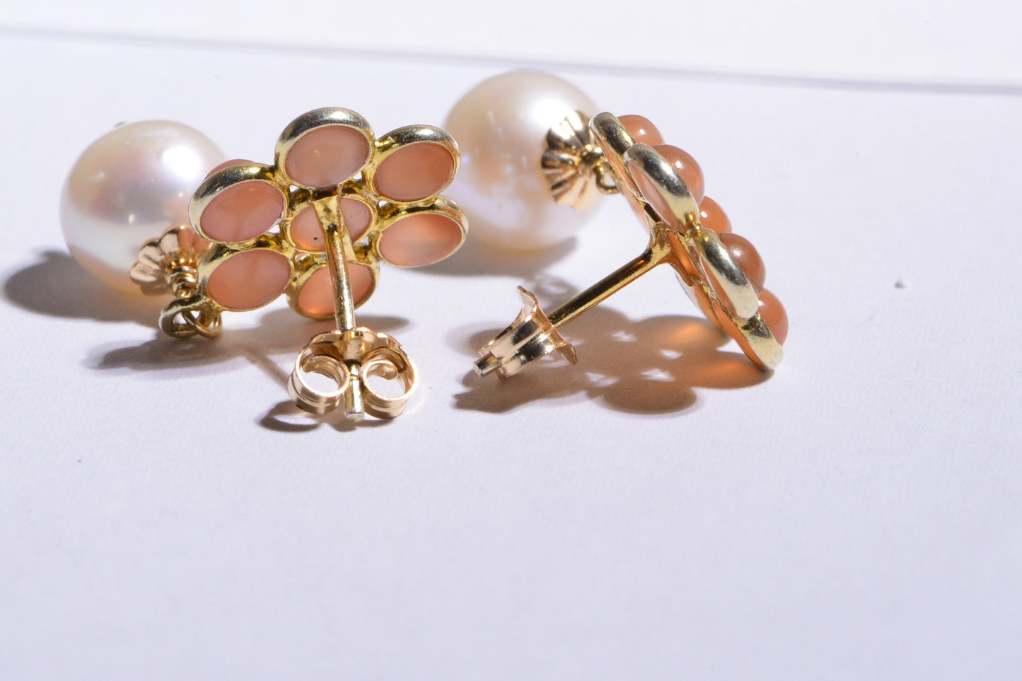 Moonstone Floral Drop Earrings, Pearl Dangle, June Birthstone
