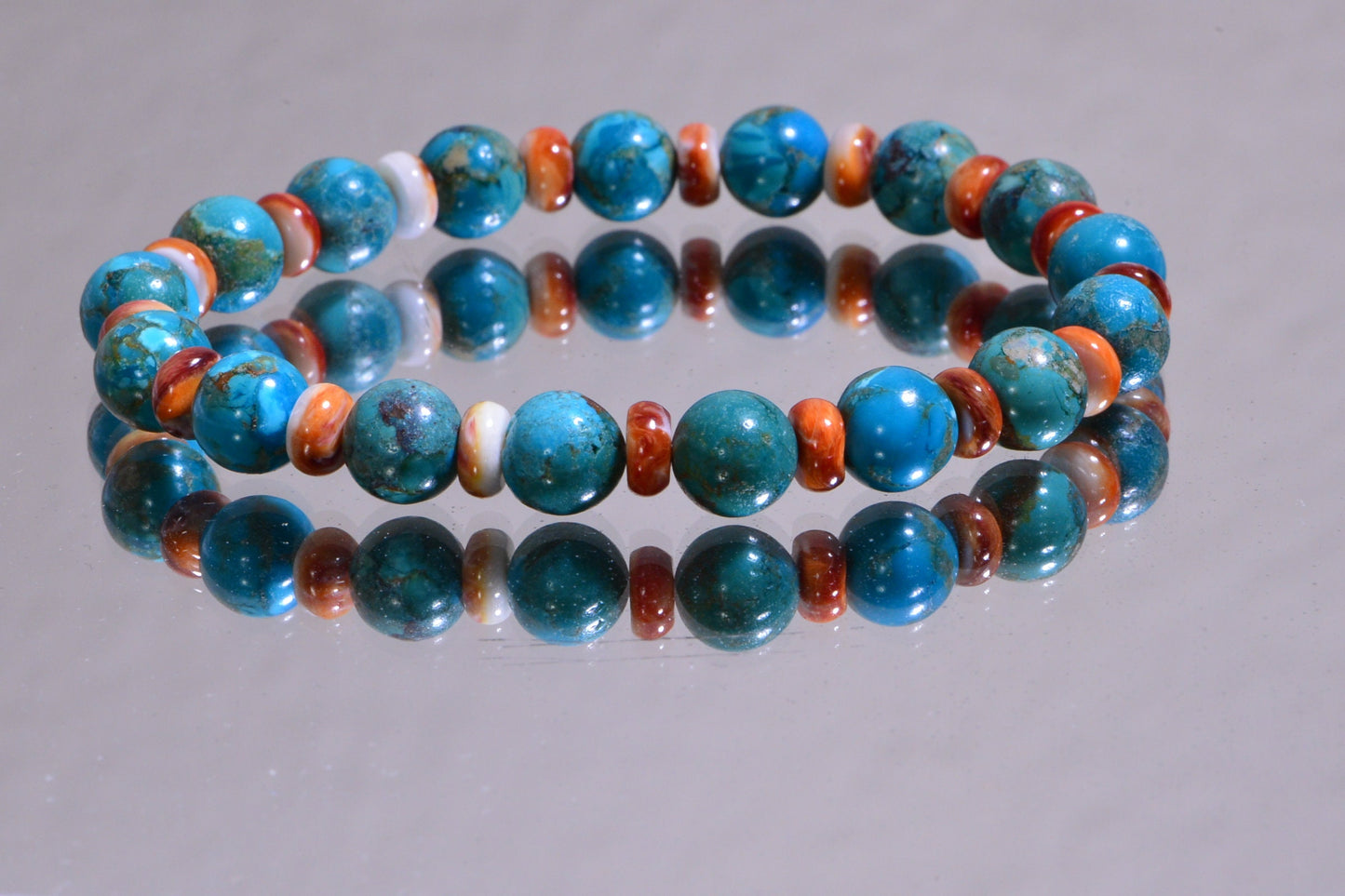Genuine Turquoise Bracelet, Oyster Shell Healing Stone Bracelet