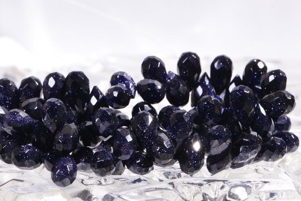 Blue Goldstone Faceted Teardrop Beads Natural Gemstone Beads Jewelry Making Supplies