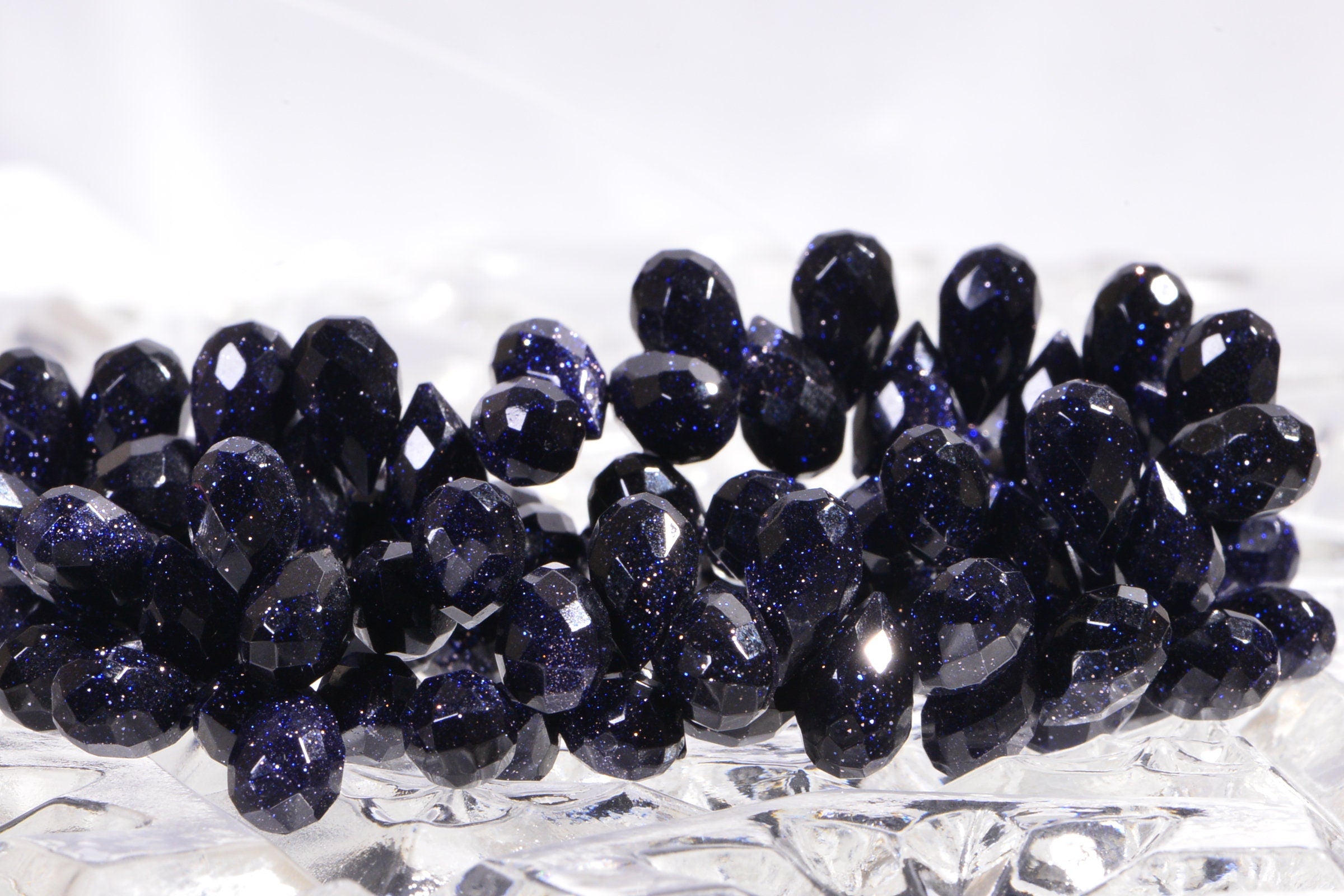 Blue Goldstone Faceted Teardrop Beads Natural Gemstone Beads Jewelry Making Supplies